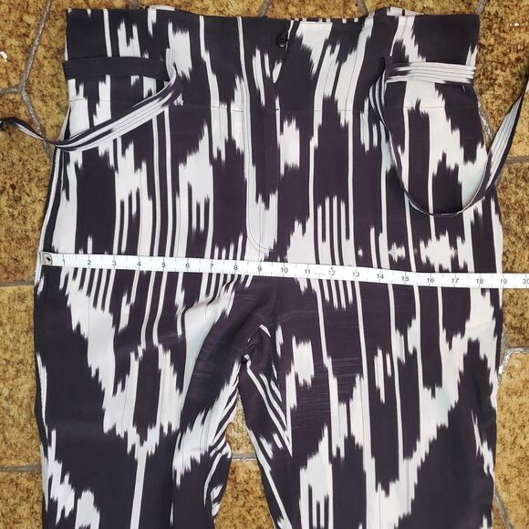 Theory Gunilla Ikat Silk Paper Bag Pants Black White Print High Waist Dress Sz 6 - Picture 10 of 12